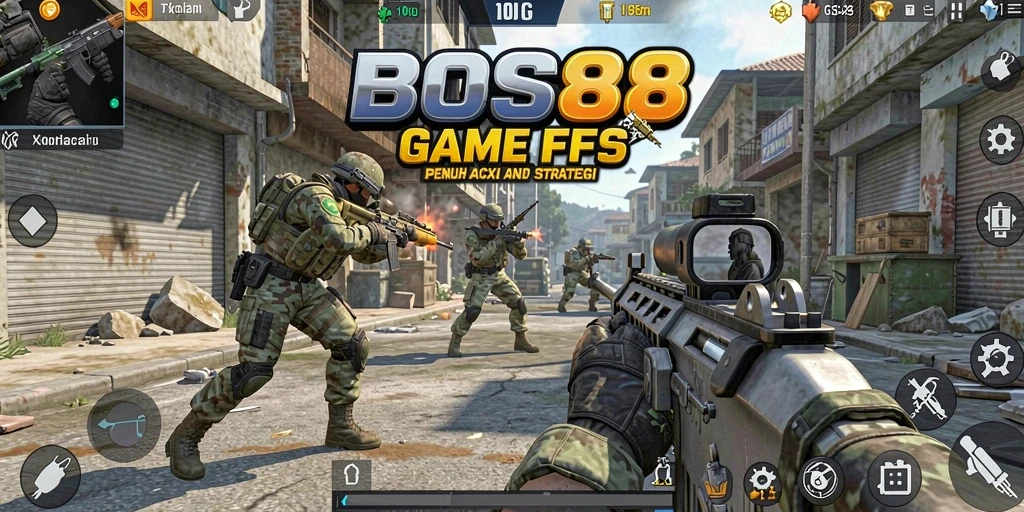 Tampilan gameplay mendebarkan di BOS88 dengan aksi tembak-menembak yang intens.