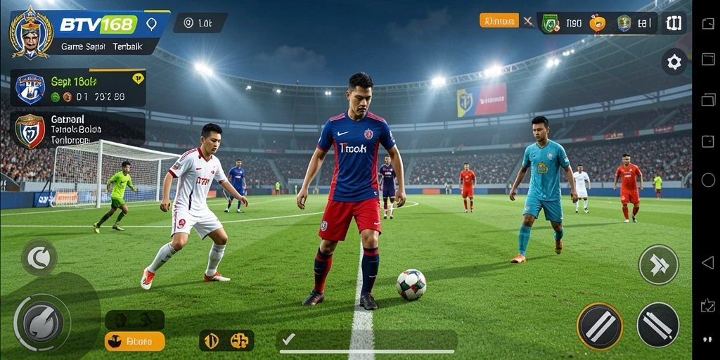 Tangkapan layar gameplay BTV168 dengan aktivitas sepak bola mendebarkan.