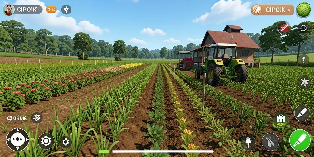 Screenshot gameplay <strong>CIPOK</strong> menampilkan ladang yang subur dan hewan-hewan yang bahagia.