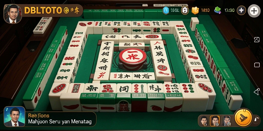 Screenshot menunjukkan gameplay menarik dari DBLTOTO dengan ubin Mahjong yang berwarna-warni.