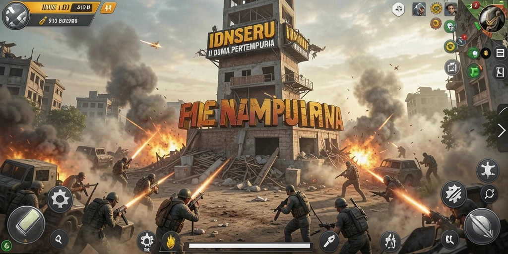 Tangkapan layar menampilkan gameplay dinamis dari game Tower Defense.