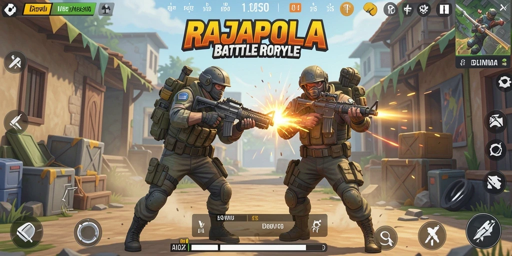 Screenshot gameplay seru RAJAPOLA dalam pertempuran Battle Royale.