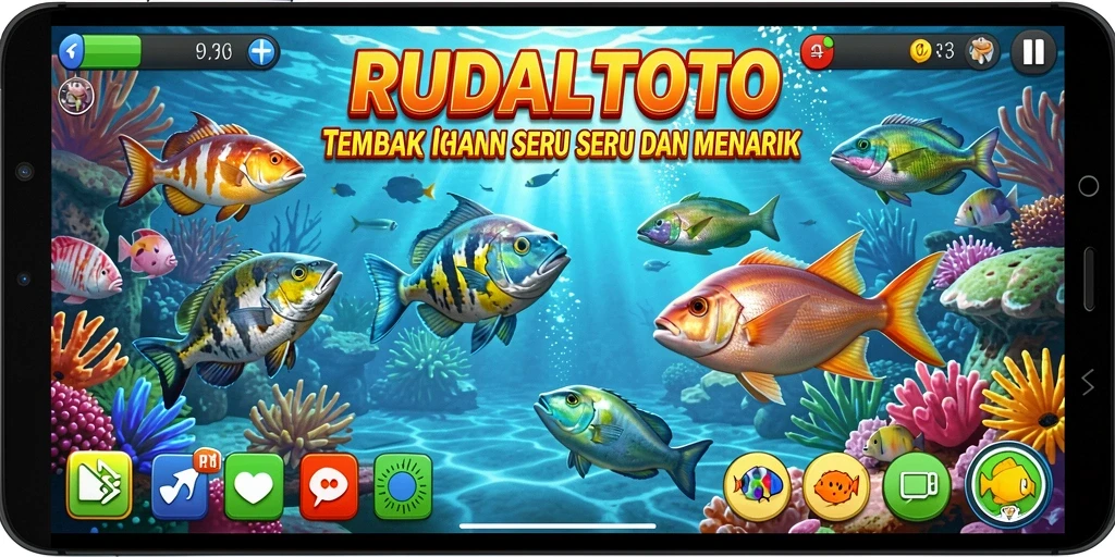 Tampilan gameplay seru dari RUDALTOTO saat menembak ikan.