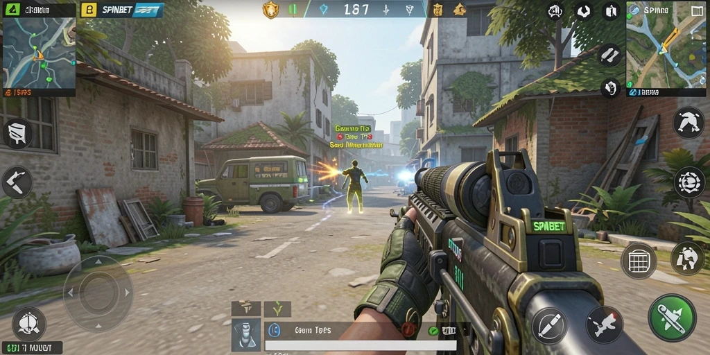 Tampilan gameplay seru dalam SPINBET dengan aksi tembak-menembak yang mendebarkan.